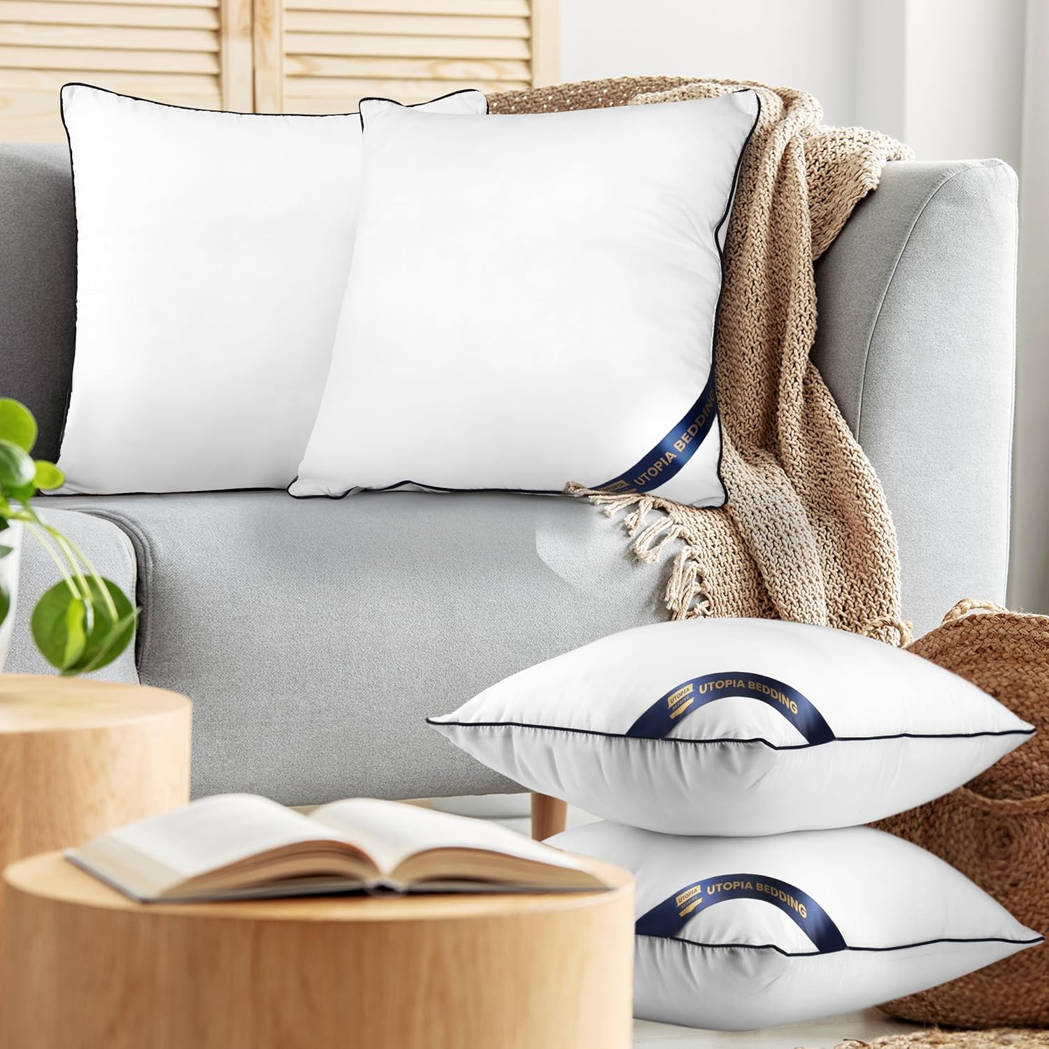 Utopia Bedding Throw Pillow Inserts - Pack of 4 White Decorative Pillows | 18 x 18 Inches for Sofa & Bed