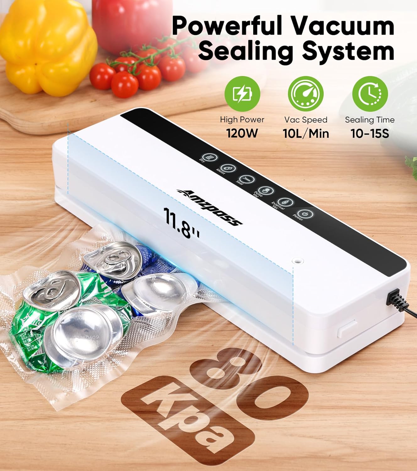 Skiennix Vacuum Sealer - 6-in-1 Food Preservation Machine with 80kPa Suction Power | Compact Design & 10 Bags Included