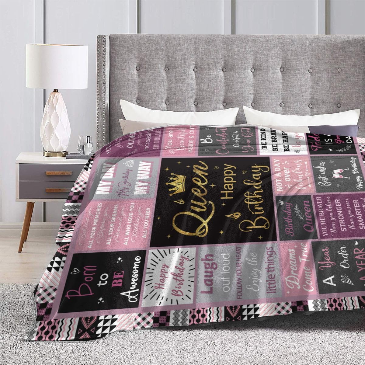 FGCOGOD Queen Birthday Gifts for Women, Birthday Blanket with Gift Box for Women, Gifts for A Birthday, Happy Birthday Decorations Gift Ideas for Her, Birthday Gifts Throw Blanket 60"x50"