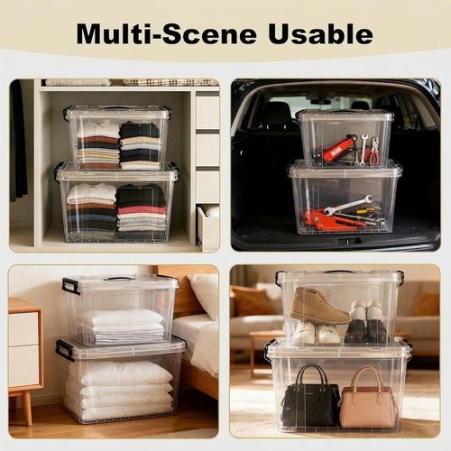 360 QT Clear Storage Bins - Heavy-Duty Stackable Plastic Organizers with Lids | 4 Pack, BPA-Free