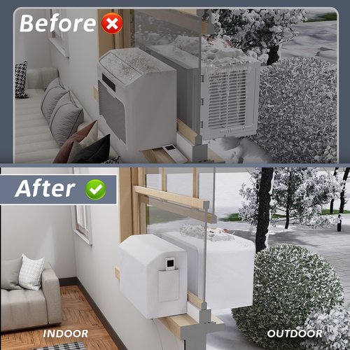 Flamorrow Outdoor Air Conditioner Cover and Indoor Air Conditioner Cover with Bag for U-Shaped Window AC Unit, Dustproof & Windproof Window AC Covers for Outside & Inside Unit Full Coverage Protection