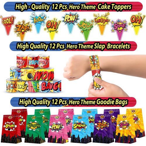 Fumogym 220PCS Hero Party Favors Kit – Birthday Supplies Includes Goodies Bags, Straws, Bubble Wands, Notebook & More – Perfect for Party Decorations & Pinata Fillers