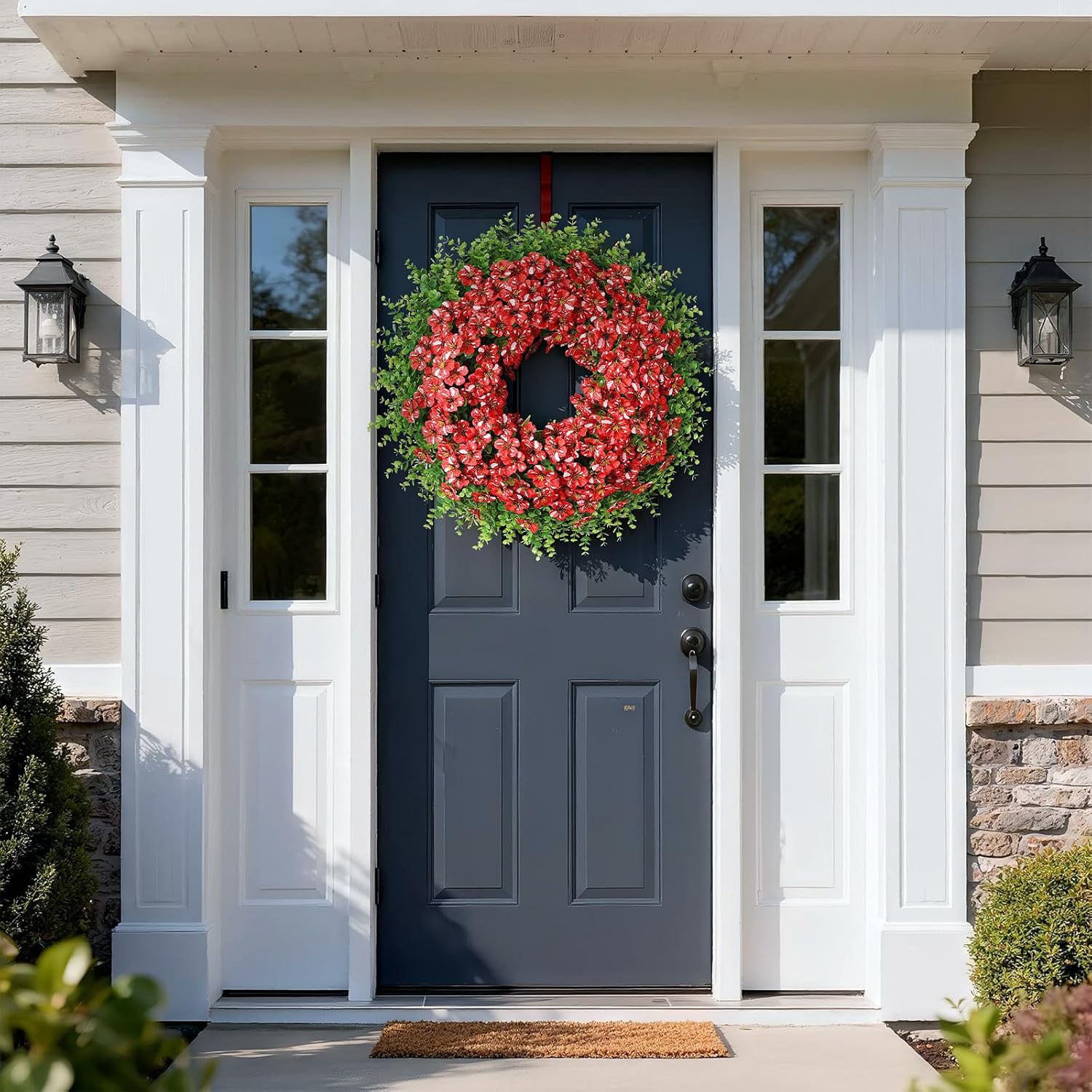 Starry Sky Morning Glory Wreath by 26" - Faux Eucalyptus & Flower Decor for Spring/Summer | Red