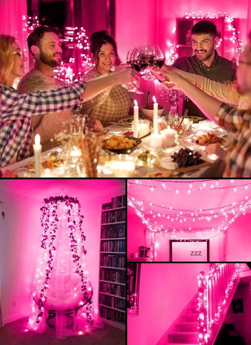 Brightown Christmas String Lights - 8ft Battery Operated 20 LED Mini Lights with Timer | Pink for Indoor/Outdoor Decor