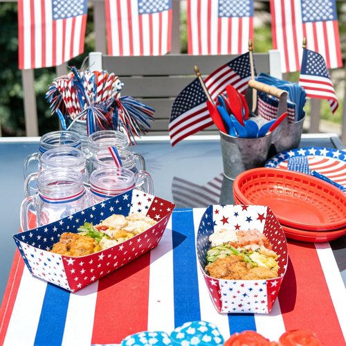 30 Pack Red, White & Blue Star Food Trays - Disposable Paper Serving Containers for BBQs & Patriotic Parties