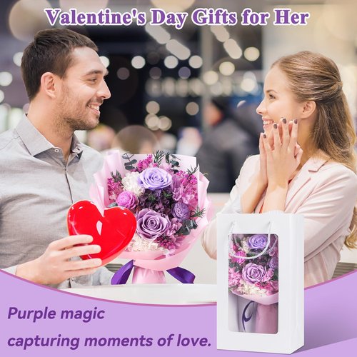 HOTKBO Flowers for Delivery,Preserved Flowers Bouquets - 4 Eternal Purple Roses that Last 2-3 Years,Forever Flowers Gifts for Women Mom Wife, Mothers Day Valentines Anniversary Home Decor