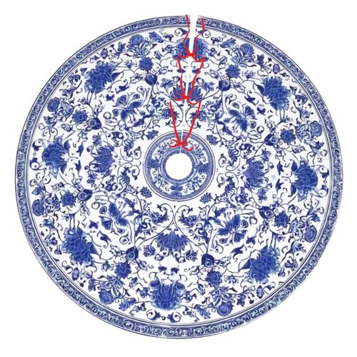 Blue and White Flower Christmas Tree Skirt 36 Inch Xmas Tree Mat Party Decor Supplies for Holiday Home Decorations