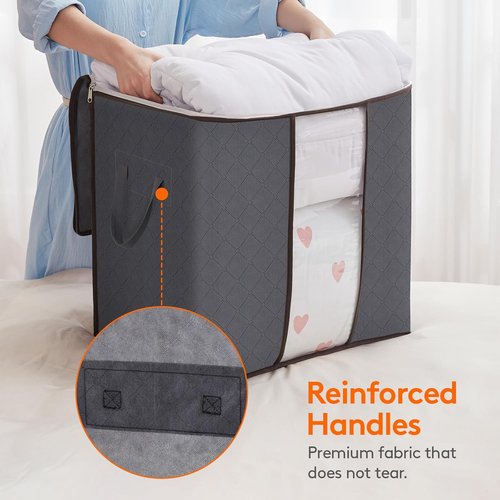 Lifewit 100L Clothes Storage Bins - 3 Pack with Lids, Zippers & Clear Windows for Easy Organization