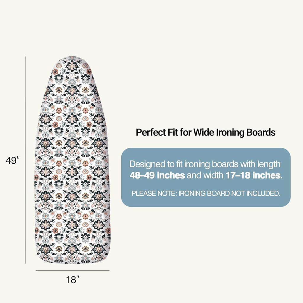 UniSimp Ironing Board Cover - Extra Thick Natural Cotton, Scorch & Stain Resistant | 18"x49" Floral Design