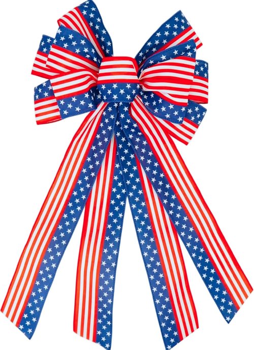 Large Patriotic Wreath Bow - 4th of July Decor | Star & Stripe American Flag Bow for Indoor/Outdoor Use (11.4 x 20.8 in)
