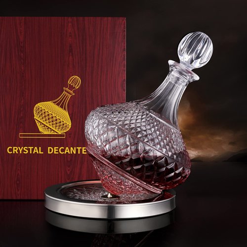 paysky spinning wine decanter with stopper, 50 oz red wine decanter crystal and gift box, for wedding gift, birthday, helovers'day, christmas day.