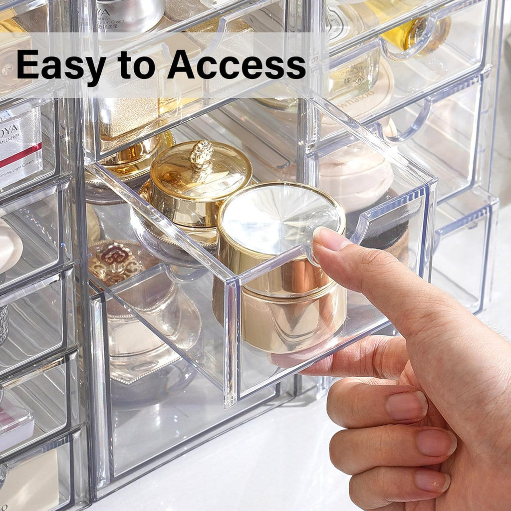Prsildan Acrylic Drawer Organizer - 17 Clear Stackable Drawers for Craft, Makeup & Jewelry Storage