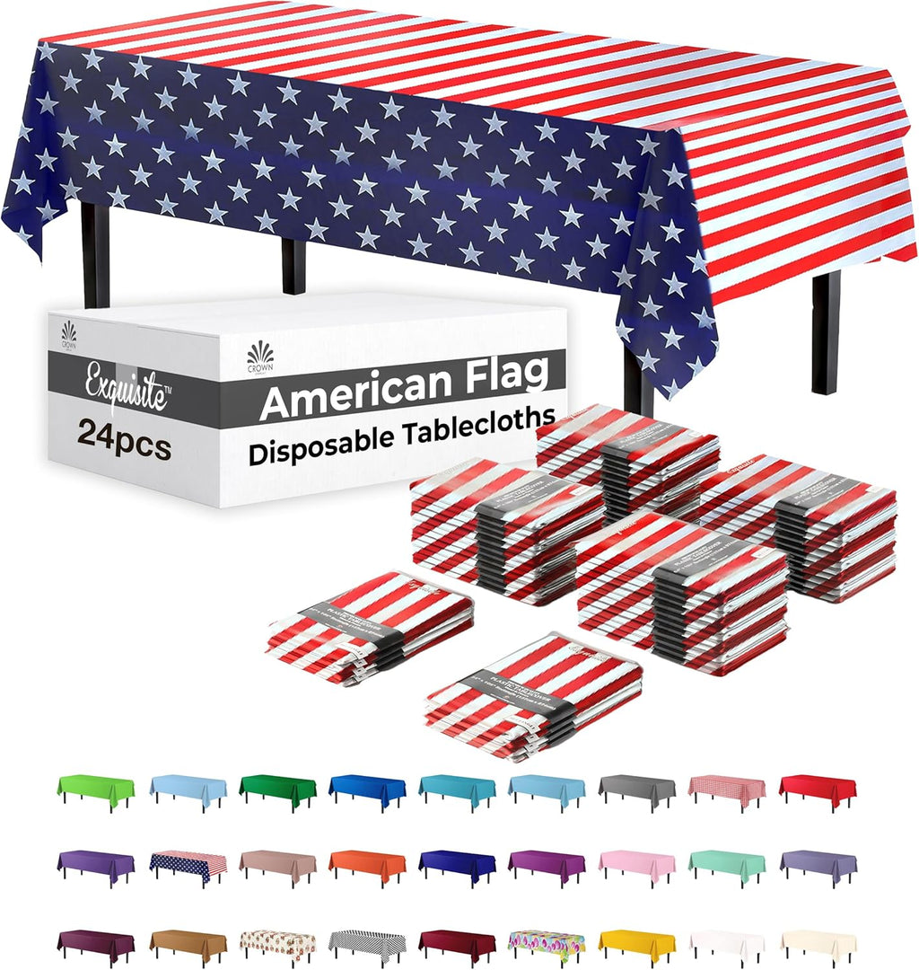 Party Solids Tablecloth - Patriotic Rectangular Plastic, 54x108 Inch, 24 Pack