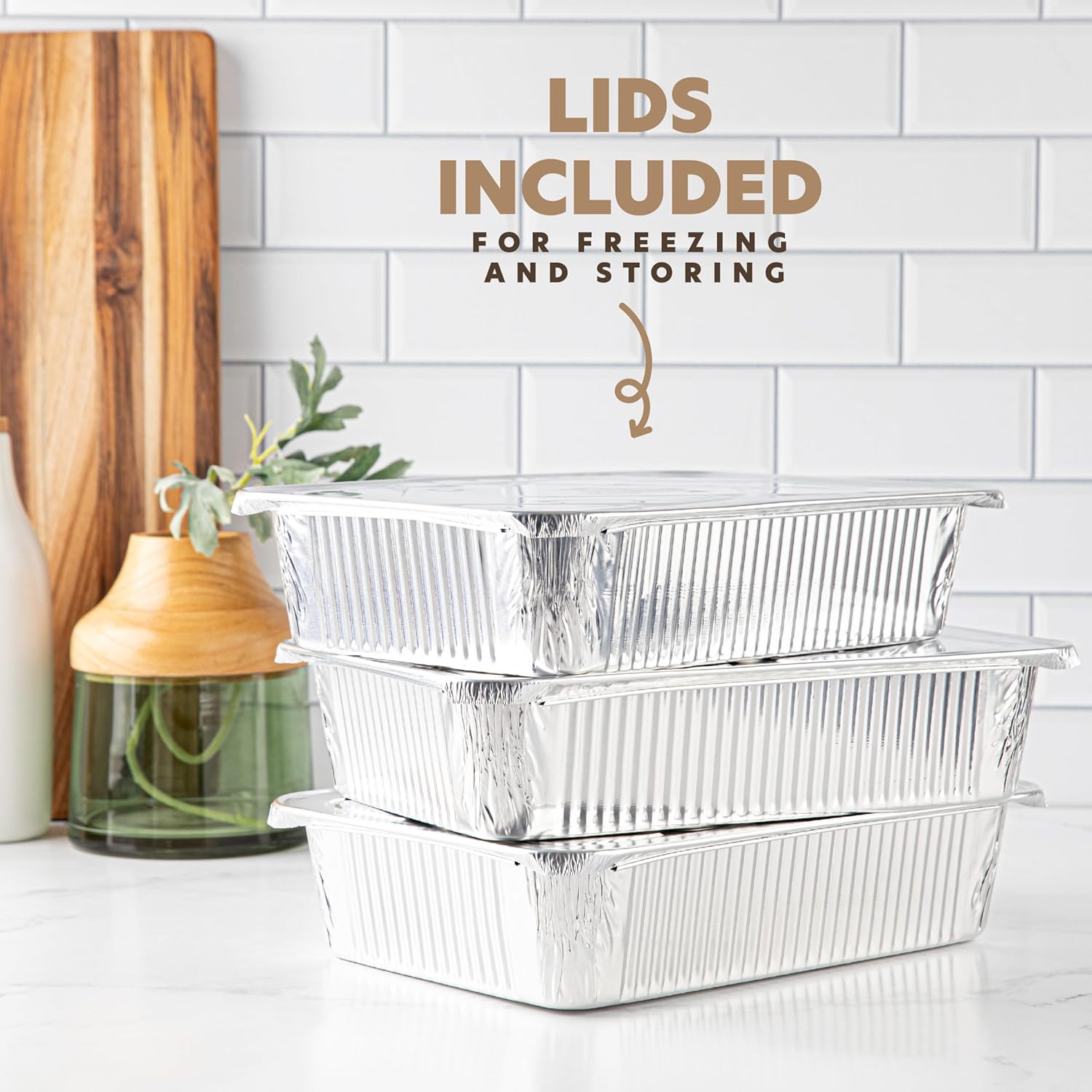 PlasticPro Aluminum Pans - Heavy Duty Disposable Baking Pans with Covers | 12.5'' x 9'' | 10 Pack