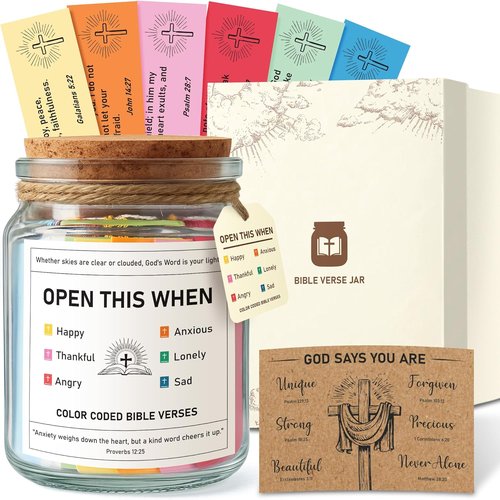 Bible Verse Jar - Daily Encouragement for Women, Men & Teens | Handmade 90-Day Color-Coded Verses