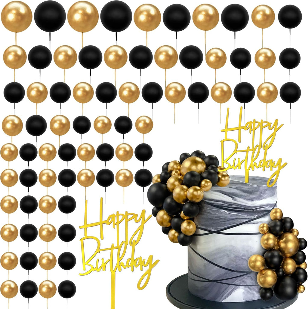 Regine Switzerland 75 PCS Black and Gold Cake Decoration Set - Perfect for Birthdays & Weddings