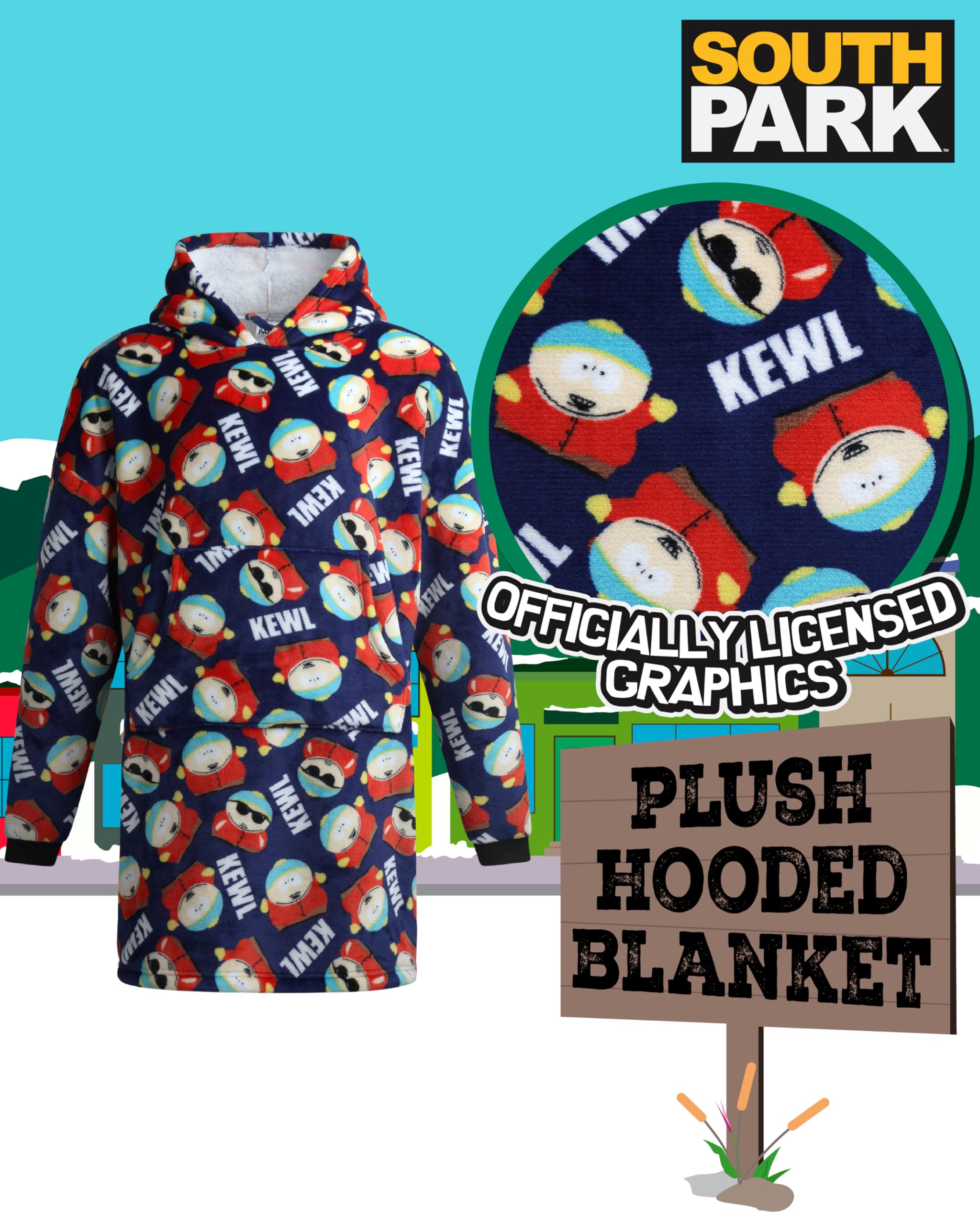 COCO BRANDS Wearable Blanket Hoodie - South Park Cozy Oversized Plush Sherpa Fleece Blanket Hoodies for Women and Men, Black Red Mini Snowflake Plaid