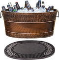 BREKX Copper Beverage Tub w/PVC Party Mat 6-Gallon Beverage Tub & Wine Bucket for Parties & Events, Mimosa Bar Supplies Champagne Bucket with Bar Mat, Large (11 Champagne Bottles)