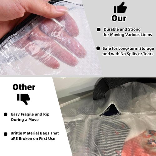 Heavy Duty Moving Bags - Extra Large Clear Storage Bags with Zipper & Handles for Easy Packing