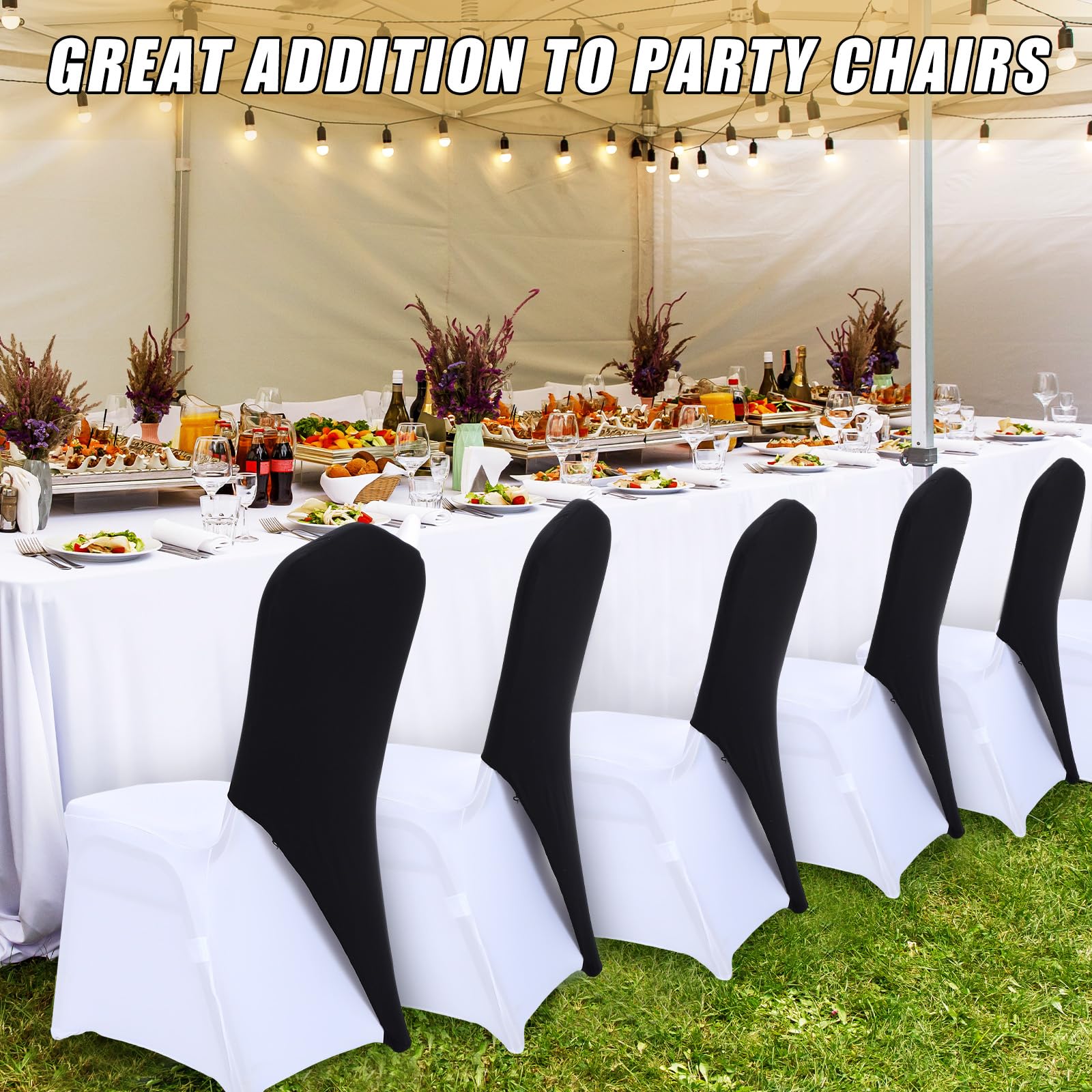 Mindsoft 20 Pcs Chair Cap Covers Spandex Chair Hood Sash Hat Bands Folding Stretch Elastic Cover for Wedding Holidays Banquet Party Celebration (Black)