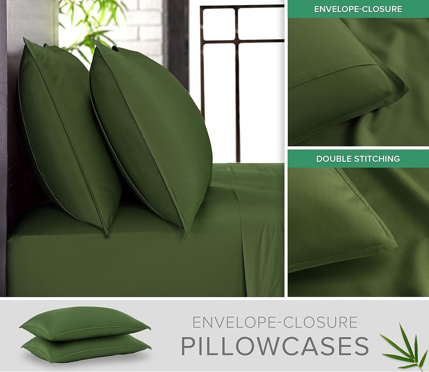 Pure Bamboo Twin Sheets - Luxuriously Soft 100% Organic Viscose Bed Sheet Set | Cooling & Durable (Twin, Pesto)