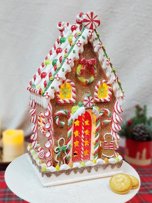 Moments In Time Gingerbread Village House - Handcrafted 13.78”H Christmas Decoration with LED Lights