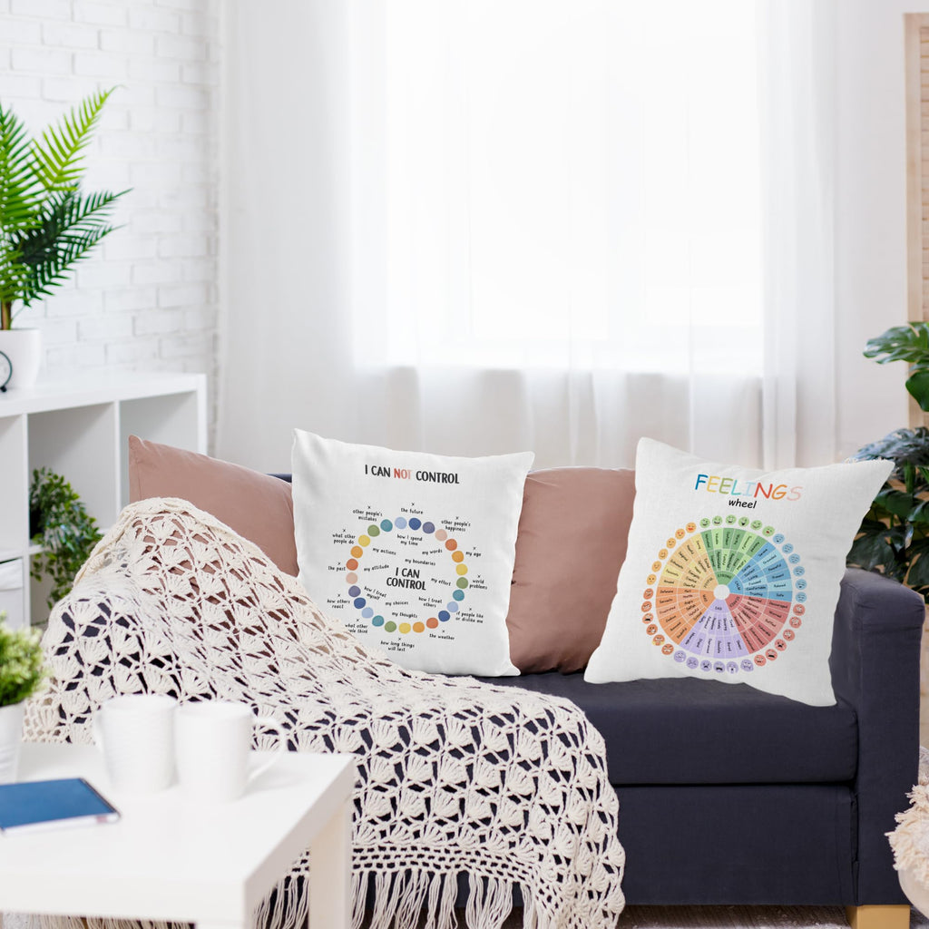 URLLUAE Feelings Wheel Pillow Covers 18x18, Counseling Office Must Haves Throw Pillow Cover, Calming Corner Classroom Room Decor, Mental Health Therapy Office Decor,Classroom Pillows Covers,Set of 2