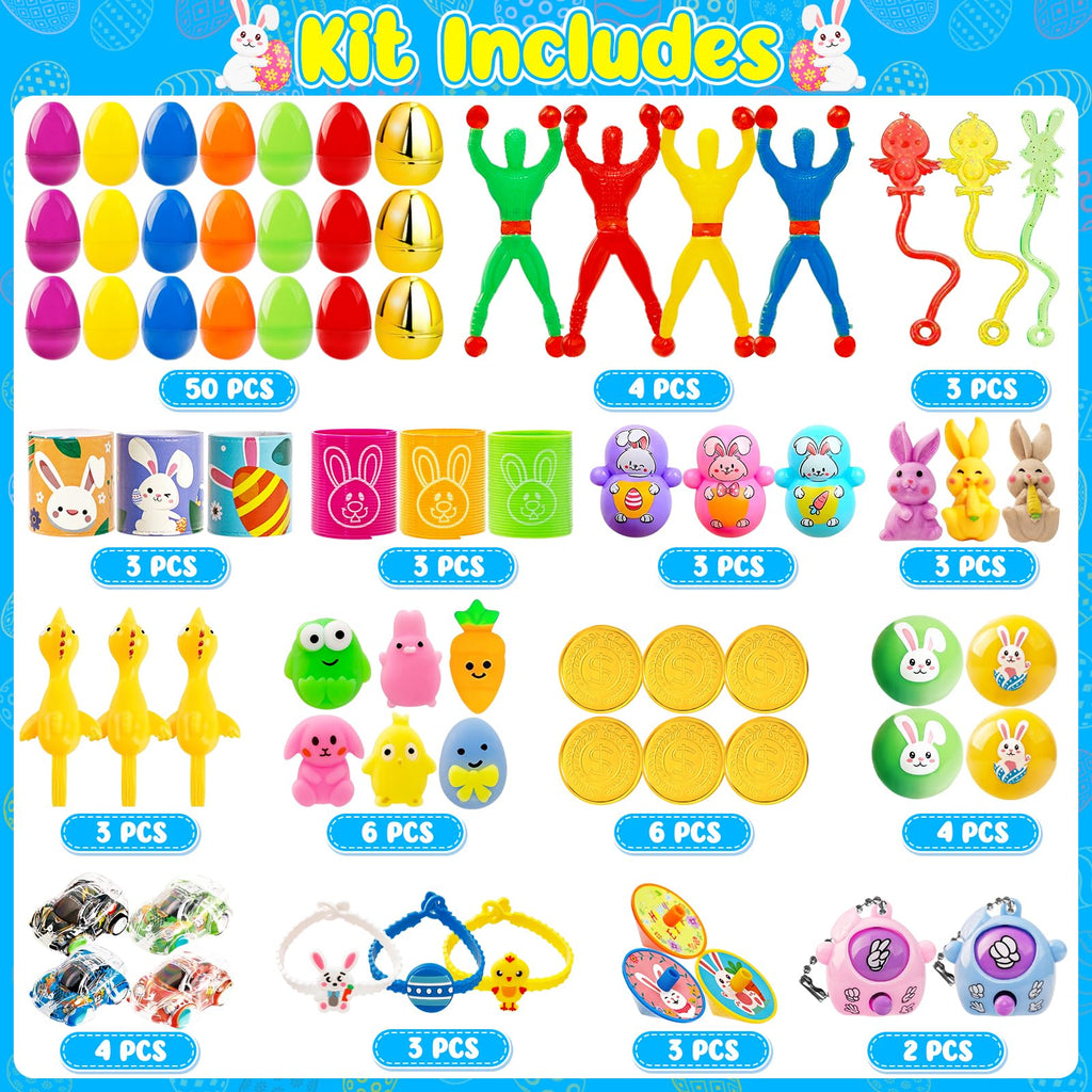 Adisher [ 6 Surprise Golden Eggs ] 100 PACK Prefilled Easter Egg Fillers, Easter Basket Stuffers 100 Plastic Eggs with Assorted Toys Party Favors Classroom Prizes Supplies for Kids Toddler Boys Girls