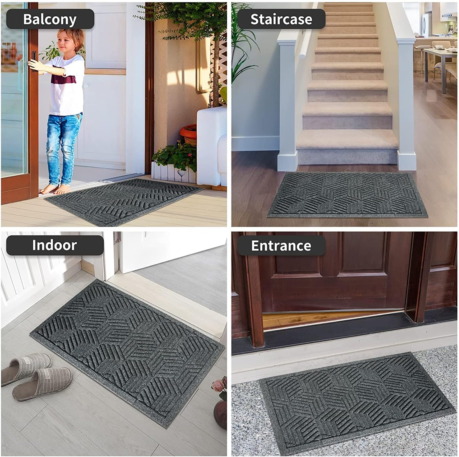 Yimobra Large Door Mat - All-Season Waterproof Outdoor Mat with Drainage Holes | 36x24, Heavy Duty Non-Slip for Entryway, Black Gray