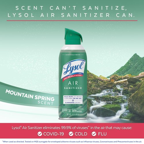 Lysol Air Sanitizer Spray with Bacterial Odor Eliminator for Home & Office, Sanitizing Air Spray, Air Freshener Alternative, Mountain Spring Scent, 10 oz (Pack of 3)