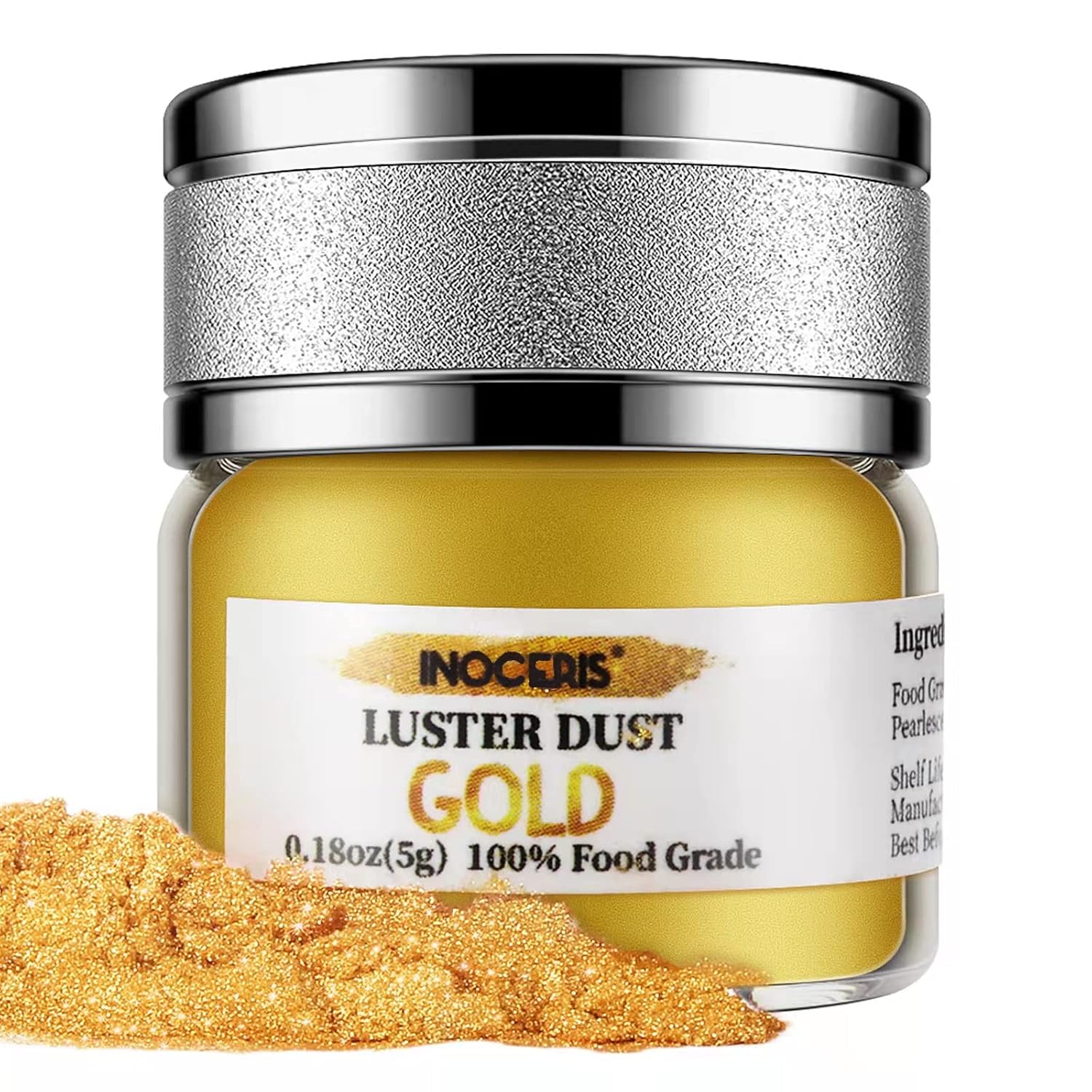 **INOCERIS Edible Luster Dust - 5g Food Grade Metallic Gold Cake Decorating Powder**