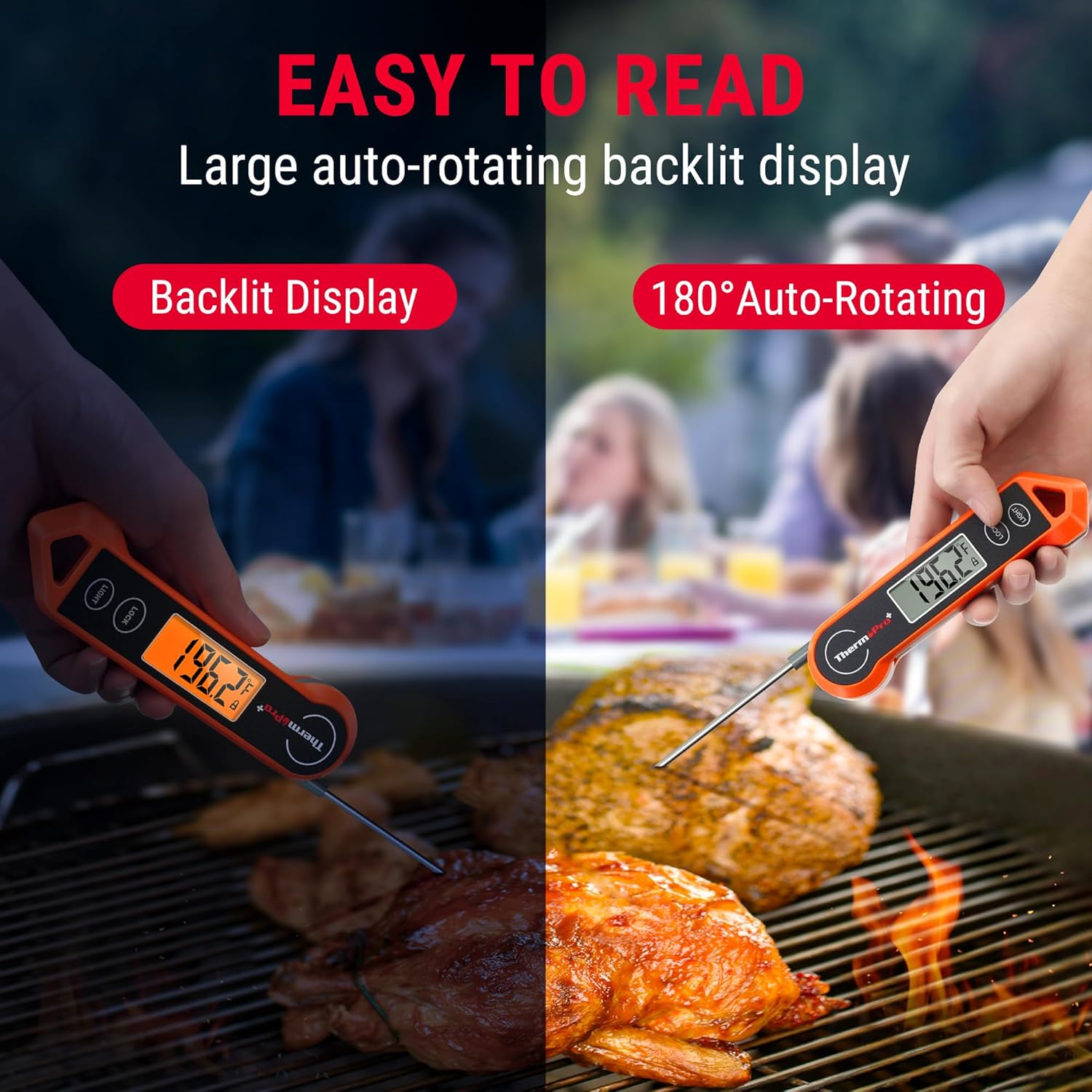 ThermoPro TP19H Digital Meat Thermometer - Ambidextrous Backlit Display for Perfect Cooking | Rechargeable Salt and Pepper Grinder Set