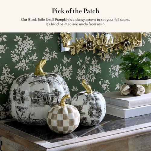 MACKENZIE-CHILDS Toile Small Resin Pumpkin, Halloween Tabletop Decor, Black