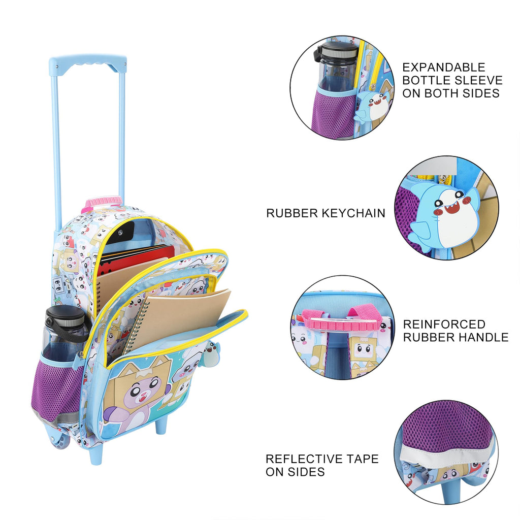 Bioworld Lanky Box Let's Go! 16" Rolling Travel Backpack With Wheels And A Keychain