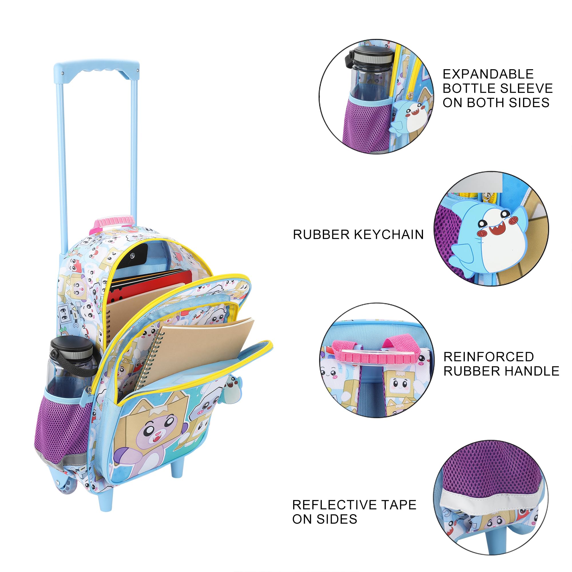Bioworld Lanky Box Let's Go! 16" Rolling Travel Backpack With Wheels And A Keychain