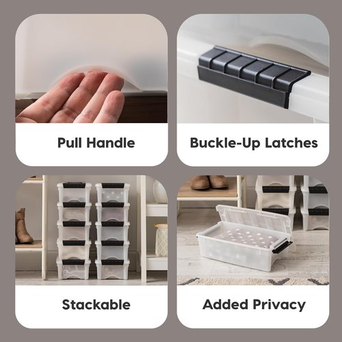 IRIS USA 6 Qt Stackable Storage Bins - BPA-Free, Durable Nestable Containers with Lids - 10 Pack, Pearl Color