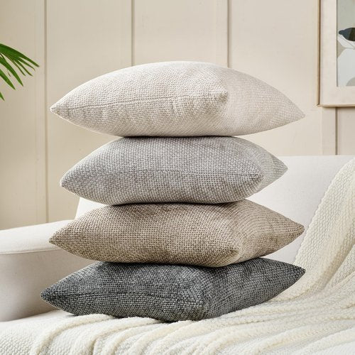 Volcanics Boho Throw Pillow Covers 20x20 Set of 4, Neutral Chenille Decorative Cushion Covers for Couch, Sofa, Bedroom, Living Room, Farmhouse & Mid-Century Modern Home Decor