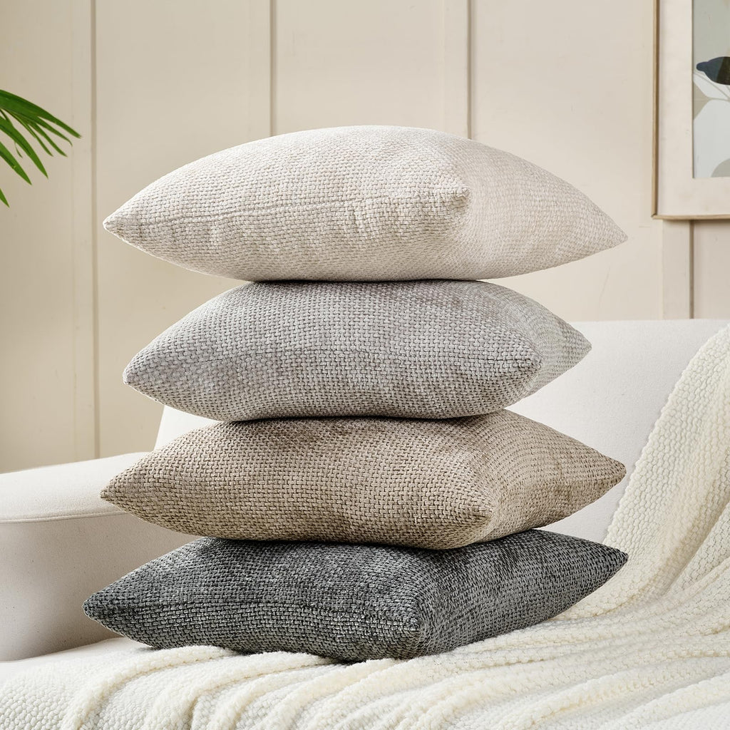 Volcanics Neutral Linen Throw Pillow Covers 20x20 Set of 4, Decorative Soft Accent Pillowcases for Couch, Bed, or Sofa, Boho Farmhouse Style for Modern Living Room Decor