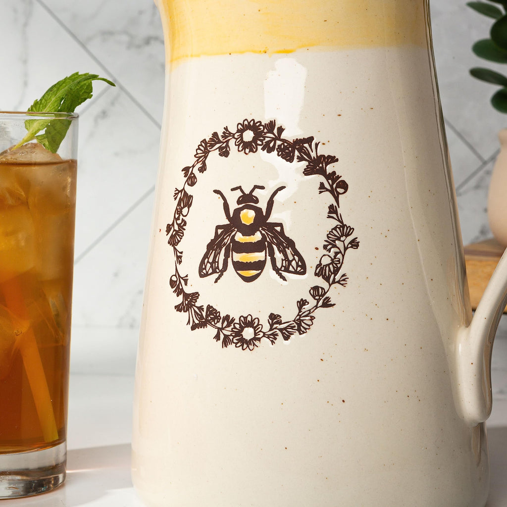 Young's Inc. Ceramic Water Pitcher - Large Serving Pitcher for Iced Tea, Coffee, and Cold Drinks - Ideal for Family Gatherings, Dinner Parties, and Brunches - 7" x 4.75" x 9.5" - Bee