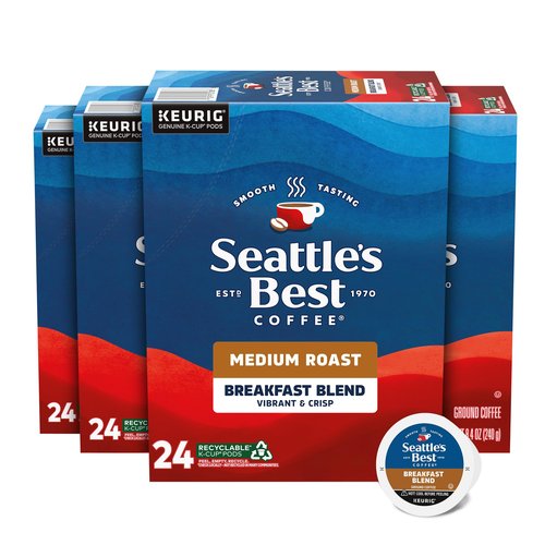 Seattle’s Best Coffee, Medium Roast K-Cup Coffee Pods, Breakfast Blend, 100% Arabica, 4 Boxes (96 Pods Total)