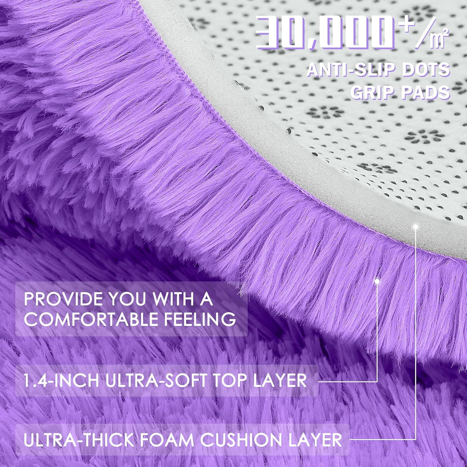 OLANLY Purple Round Rug - Soft & Fluffy Machine Washable 4 ft Circle Area Rug for Bedroom & Living Room
