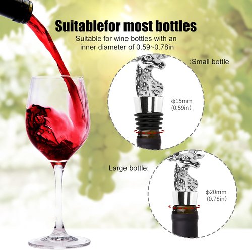 2Pack Christmas Wine Stopper, Elk & Christmas Tree Shape Decorative Wine Bottle Stopper, Food-Grade Silicone & Zinc Alloy Airtight Wine Cork for Wine Champagne, Xmas Party Home Bar Holiday Gift Silver