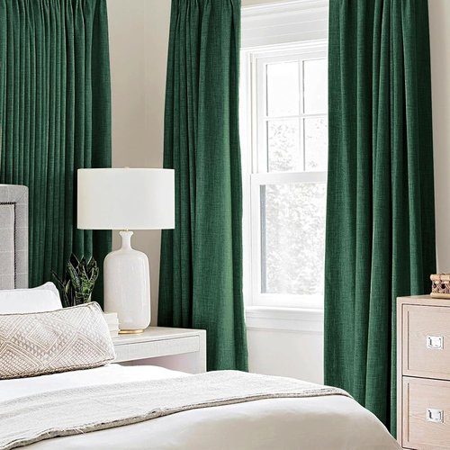 MIULEE 100% Blackout Linen Curtains - Thermal Insulated Emerald Green Drapes | 52 x 96 Inch (2 Panels)