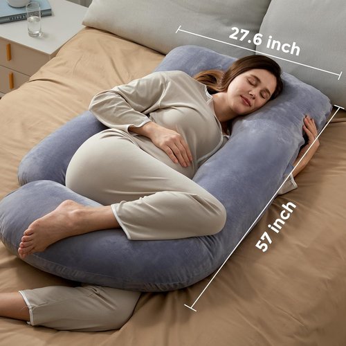 Momcozy U Shaped Pregnancy Pillow - Full Body Maternity Support for Back, Belly & Hips | 57 Inch, Grey
