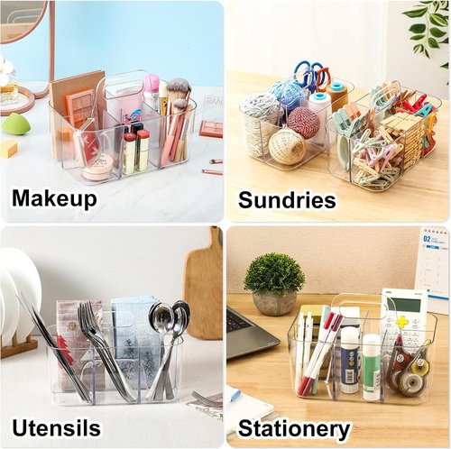 Multiuse Caddy Organizer by [Brand Name] - Portable Divided Plastic Tote for Art, Makeup & Office Supplies - Clear