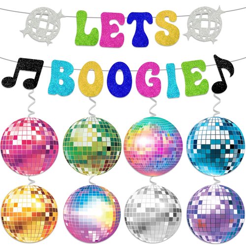80's 90s Disco Themed Party Decorations Let's Boogie Banner Disco Ball Hanging Swirls Backdrop 70s Hanging Decor For Classroom Throwback Party Decorations Back To 60s 70s 80s 90s Dance Decade Party