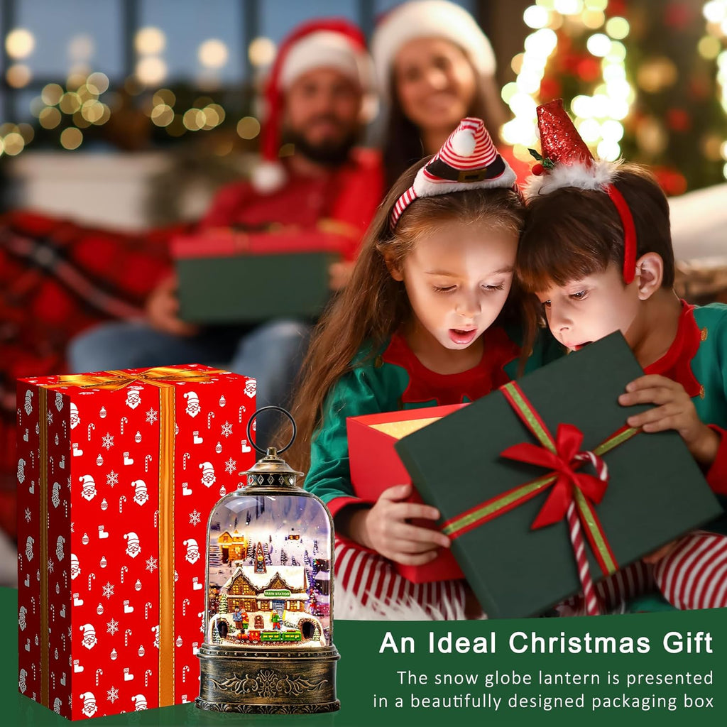 Skiennix Christmas Village Snow Globe - Musical Water Lantern with Train Station Scene | Battery or USB Powered Holiday Decoration for Tabletop Display