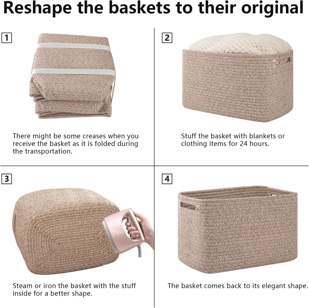 OIAHOMY Storage Baskets - 4 Pack Woven Cube Organizers with Handles | 12.7''L x 9''W x 7.8''H, Brown