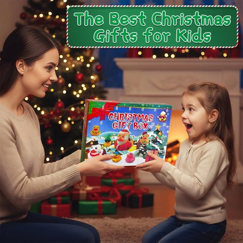 2025 Christmas Advent Calendar Ducks, 24 Days Christmas Countdown Rubber Ducks, Xmas Party Favor Gifts Boxes, Rubber Ducky Bath Toy for Boys Girls Toddlers Kids, 1 PCS