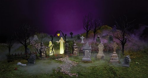 Department 56 Village Collection Accessories Halloween Spiritual Guidance Cemetary Gate Lit Figurine, 6.2 Inch, Multicolor